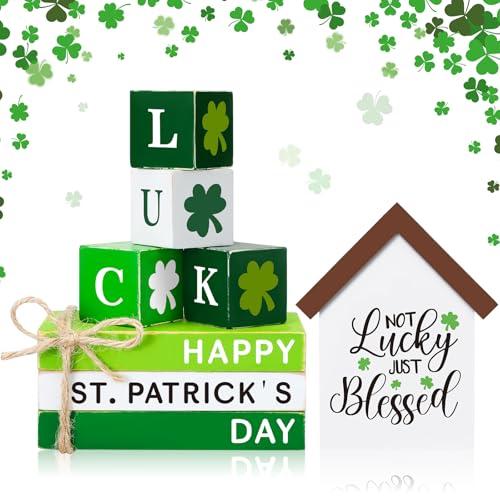 Yousoontic 15 Pcs St. Patrick's Day Table Decoration Shamrocks Wooden Block Signs St. Patrick Tiered Tray Decor Gnomes Centerpiece Sign for Farmhouse Holiday Tabletop Home Party Decor