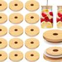 Cunhill 20 Pieces 70mm Bamboo Jar Lids Bulk with Straw Hole for Glass Cups Reusable Mason 2.76 Inch Wooden Lids with Silicone Ring for Beer Can Cups Regular Mouth Drinking Jars