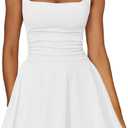 Kaximil Women's Sexy Halter Ruffle Hem Mini Dress Ruched Waist Corset Short Party Dresses, Small, White