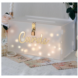 OurWarm Frosted Acrylic Wedding Card Box with String Light, Large Gift Card Box for Wedding Reception, DIY Wedding Envelope Money Memory Box for Party Graduation Birthday Baby Shower Decorations