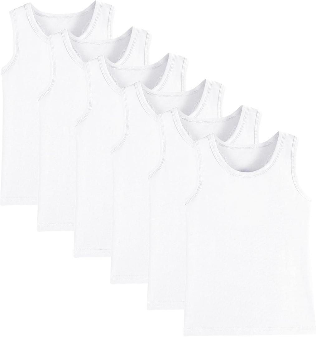 6-Pack Girls and Toddlers' Tank Tops Racerback Sleeveless Undershirts Girls Dance Tops (9-10 Years, White)