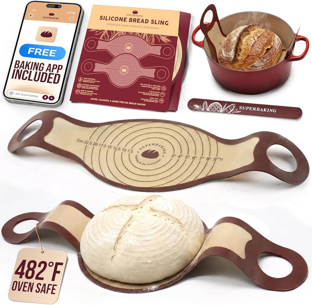 Pro Silicone Bread Sling 2 Pcs - 9in Round & Oval 482F Heat Resistant Dough Lifter, Non-Stick Dutch Oven Liners, Long Handles, Reusable Sourdough Bread Baking Supplies, Sourdough Gifts