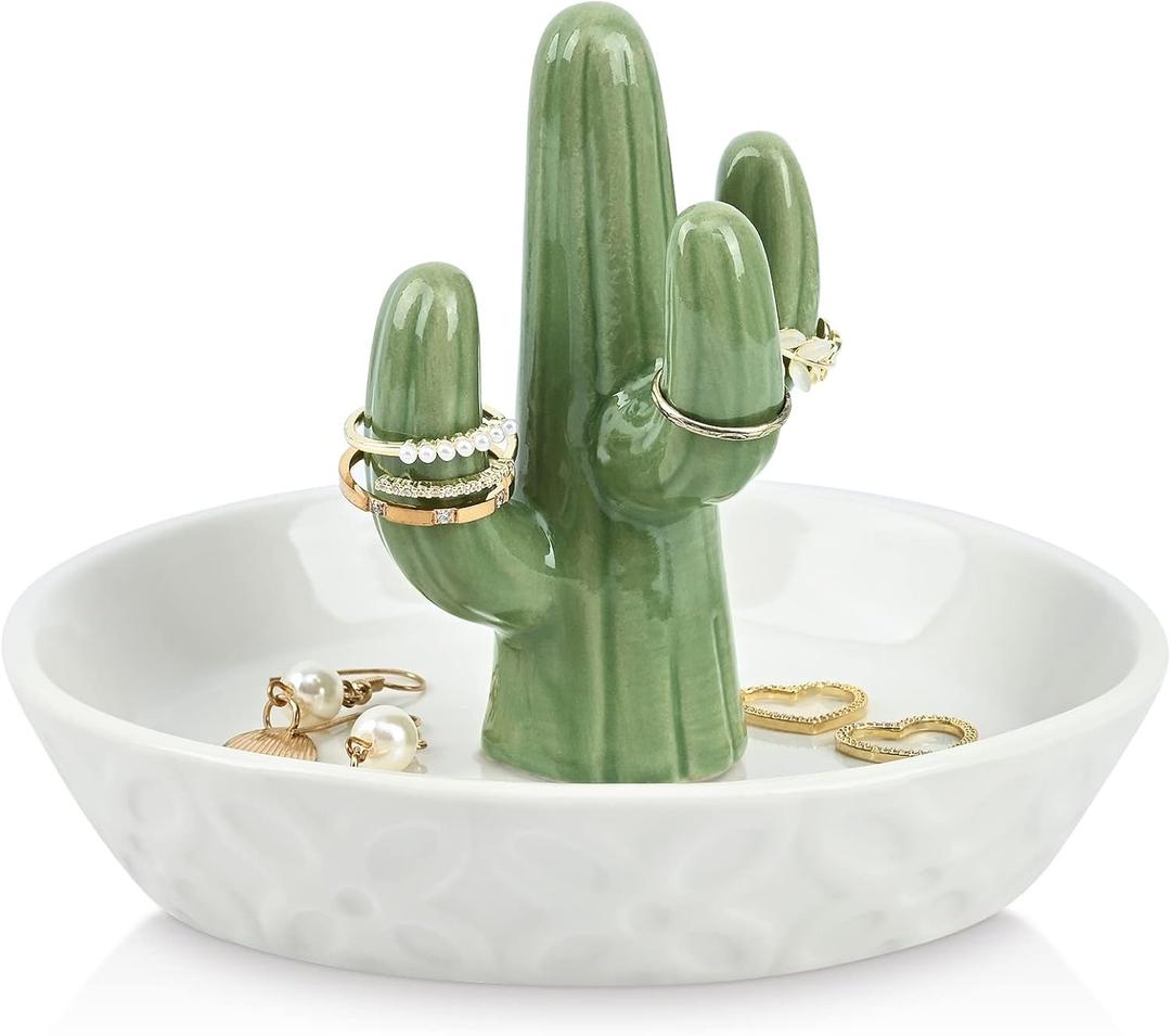 Homlouue Ceramic Cactus Ring Holder Cactus Ring Dish for Jewelry Cactus Decor for Friend Sister Birthday Wedding Anniversary Bridal Engagement Christmas Gift for Women