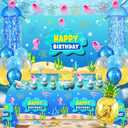 Underwater Theme Birthday Party Decorations Set - 146 Pcs Cartoon Ocean Party Supplies with Large Backdrop, Tablecloth, Jellyfish Paper Lanterns, Foil Pineapple Balloon for Kids Boys Girls