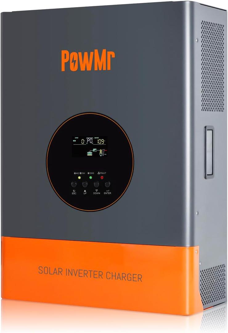 PowMr 5000W Hybrid Solar Inverter 48VDC to 110V/220VAC, 5KW Off-Grid w/Built-in 120A MPPT Charge Controller, Pure Sine Wave Inverter for 48V Lead-Acid & Lithium Battery &User, Peak Power:15000W