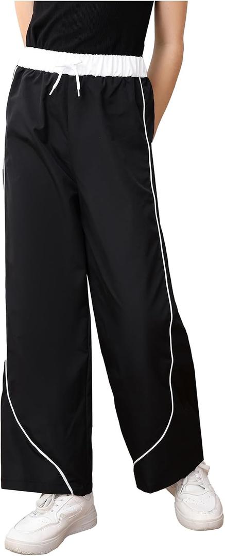 Verdusa Girl's Striped Wide Leg Athletic Pants Streetwear Loose Drawstring Waist Trousers