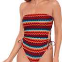 Sports Illustrated Womens Strapless One Piece W/Adjustable Side Cutouts (XX-Large, Groovy Stripe)