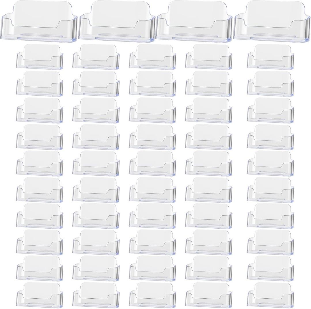 Thenshop 64 Pack Business Card Holder Desktop Business Card Stand Acrylic Holder Stand Clear Postcard Display for Home Office Desk Table (Desktop Style)