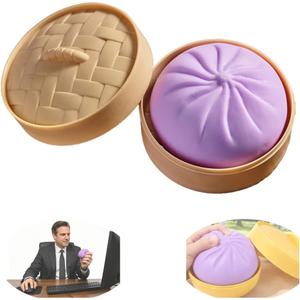 Dumpling Squishy Toy with Steamer Box, Dumpling Stress Ball Fidget Toy for Teens & Adults, Sensory Squeeze Toy for Anxiety Relief, Fun Birthday Gift(Purple) Big