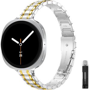 Slim Metal Bands for Samsung Galaxy Watch 8 Band 40mm 44mm/8 Classic 46mm,Thin Elegant Stainless Steel Dressy Business Strap Replacement WristBands for Samsung Watch 8 Band 40 44 mm,01-Silver/Gold