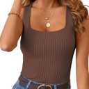 MEROKEETY Women's Ribbed Knit Tank Tops 2025 Square Neck Sleeveless Summer Basic Shirts Sweater Vest, Coffee, Small