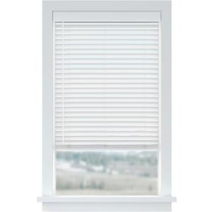 LEVOLOR Basics 2 Faux Wood Horizontal Blinds for Indoor Windows, 35 W x 64 H, Cordless Light Filtering Window Shade for Any Room, White