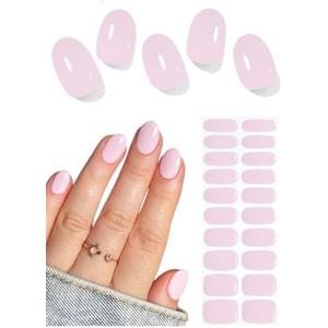 UV Gel Nail Stickers, Pink 20pcs Semi Cured Gel Nail Strips, Wraps for Home Manicure DIY