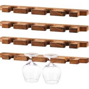 Ripeng 4 Pcs Wall Mounted Wood Stemware Rack Champagne Holder Rustic Wine Glass Hanging Shelf Wood Floating Glassware Wall Holder for Party Kitchen Bar Organizer 17 x 3 x 0. 8 Inch (Dark Brown)