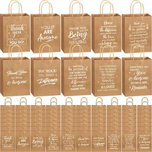 Engrowtic 100 Pcs Employee Appreciation Gift Bags Bulk Thank You Gifts Small Kraft Party Favor Paper Bags with Handles for Women Team Staff Coworker Teacher, 8.3 x 3.1 x 6(Brown)