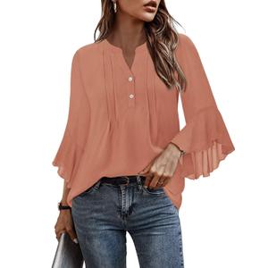 Angerella Pink Blouses for Women Dressy 3/4 Sleeve Formal Tops Business Casual Clothing Trendy 2025 Summer Office Attire Professional Work Shirts Cute Interview Wedding Outfits L (Pink, L)