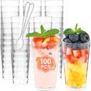 Eupako 3 oz Plastic Dessert Shooter Cups with Spoons - 100 Pack Mini Clear Round Appetizer Cup Shot Glasses, Small Dessert Cups for Jello Shots, Parfait, Puddings, Mousse, Parfait