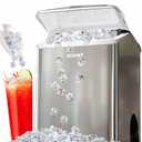 Nugget Ice Maker Countertop, 40lbs/24H Tooth-Friendly Soft Chewable Pebble Ice Machine, Self-Cleaning with Drainpipe, Crushed Pellet Ice Makers for Home Kitchen Party, Stainless Steel