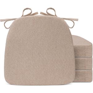 Sunsleek Chair Cushions for Dining Chairs, D-Shaped Seat Cushions with Removable Washable Cover and Ties, Chair Pads for Kitchen, Indoor Dining Room, Patio Chairs, 17'' x 16'', Set of 4, Khaki