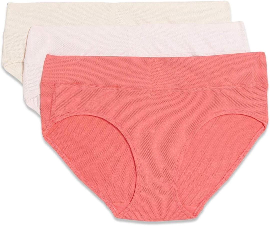 Warner's Women's Blissful Benefits Dig-Free Comfort Waist Moisture-Wicking Microfiber Brief Ru4963w (3X-Large, Roswater/Pearled Ivory/Coral)