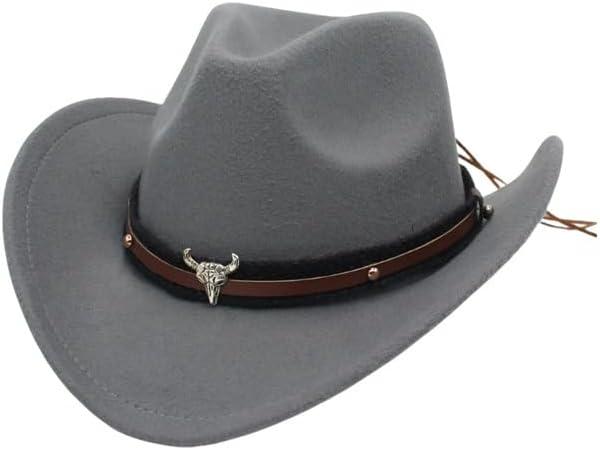 Western Cowboy Hat for Women/Men Shapeable Wide Brim Cowgirls Hat with Belt Buckle Costume Party (One Size, Grey)
