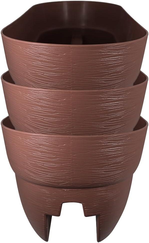 Emsco Group Bloomers 24" Railing Planter with Drainage Holes - Weatherproof Resin Planter - Earth Brown - Outdoor, 3 Pack