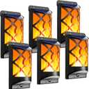 LazyBuddy 6 Pack Solar Flame Lights Outdoor Waterproof - Realistic 3D Flickering Flame Wall Lantern with 66 Ultra-Bright LEDs - Auto On/Off Fire Effect Lighting for Fence, Patio, Garden Decor