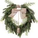 Vintage Norfolk Pine Christmas Wreath - 21 Inch Artificial Greenery Faux Cedar Wreaths with Bells and Ribbon Bow for Xmas Decor Indoor Outdoor Window Wall Decoration