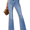 Sidefeel Women's Bell Bottom Flare Jeans High Waisted Stretchy Ripped Distressed Raw Hem Denim Pants with Pockets Light Blue Size 4 (Blue)