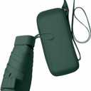 ESUFEIR Travel Sun Rain Umbrella With Case - Compact UV Protection for Walking, Lightweight & Portable Windproof Parasol for Women and Men (Dark Green)