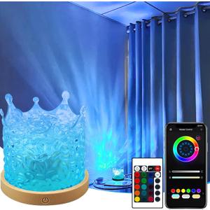 Ocean Wave Projector Light, 16 Colors Gradual Rotating Flame Water Lamp with App & Remote Control for Home Office Bar Restaurant