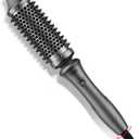 TYMO Thermal Brush Curling Brush - STYLUX 1.7 Inch Blowout Volumizer with Flexi-Fit for Hair Straightening, Heated Round Styler Tool, Hair Straightener and Curler 2 in 1, Dual Voltage, Metallic Gray