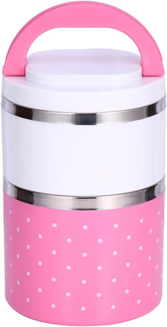 2 Layer Thermal Lunch Box Stainless Steel Insulated Box Leakproof Food Storage Container with Double Handles