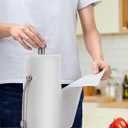 SMARTAKE Paper Towel Holder, Paper Towel Dispenser Standing Weighted Base Non Slip, Spring Arm for Easy Tear, Stainless Steel Paper Towel Holder for Home Kitchen Countertop Tabletop, Silver