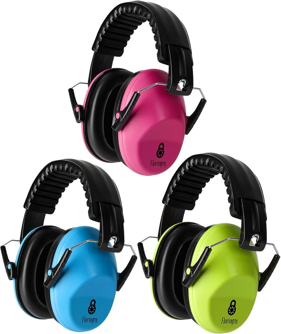 Floriogra 3 Pack Noise Canceling Headphones for Kids, Kids Ear Protection Earmuffs for Autism, Toddler, Children, Noise Cancelling Sound Proof Earmuffs/Headphones for Concerts, Air Shows, Fireworks (Blue+green+pink)