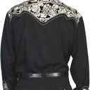 Traditional Gunfighter Floral Design Long Sleeve Western Mens Shirts (Black, M)
