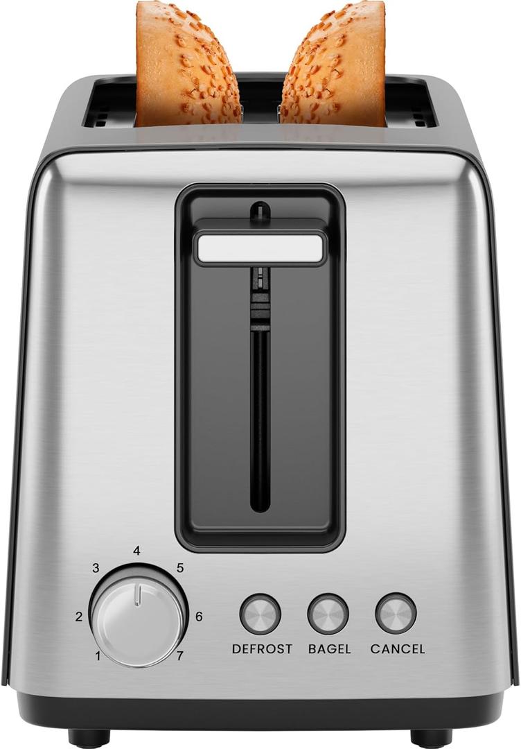 Chefman 2 Slice Toaster, 7 Shade Settings, Removable Crumb Tray, Thick Bread and Bagel Toaster with Defrost and Cancel Buttons Black