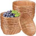 25 Pack Oval Poly Wicker Basket, 9 x 6 x 2.6 Inch Poly Wicker Bread Baskets, Medium Size Gift Baskets for Kitchen, Christmas Gifts, Centerpiece Display, Storing Bread, Fruits, Vegetables, by GNIEMCKIN