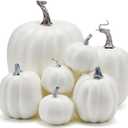 Halloween Autumn Harvest Festival 7 Artificial Pumpkins of Various Styles Decorate Rural Style Farmhouses Foam Pumpkins Thanksgiving Dinner Party Home Festival Autumn Decoration (White)