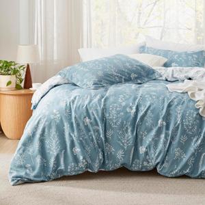 Bedsure Duvet Cover King Size - Reversible Mineral Blue King Duvet Cover Set with Zipper Closure, 3 Pieces Floral Patterned Bedding Set with 8 Corner Ties and 2 Pillow Shams (King (104" x 90"))