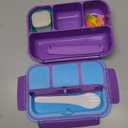 QQKO Bento Lunch Box for Kids Girls Boys, Toddler Kids Lunch Boxes for School, Lunch Containers for Adults with 4 Compartments, Sauce Container, Utensils, Food Picks and Muffin Cups, Purple