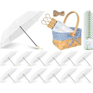 12 Sets 43.3 Inch Wedding Clear Umbrellas Bulk for Rain Large Windproof Stick Umbrellas Set Includes Card Rope for Guests Party Bridal Showers Wedding Photography Various Settings