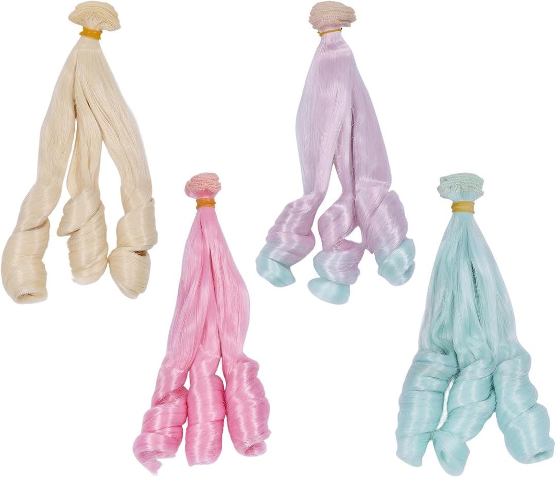GLOBLELAND 4 Pcs 4 Colors Doll Curly Wig Hair 7.8 inch Downy Gradient Long Hairs for Making Dolls Wigs Fashion Soft Flexible Synthetic Extension Dolls Accessories for DIY BJD Doll Making Craft (Colorful)
