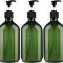 Empty Plastic Bottles with Pump Dispenser and Labels Included, Refillable Travel Containers for Hand sanitizer Shampoo Lotion, etc - No BPA/Parabenf, 500ml/16.9oz (Green, 3 Pack)