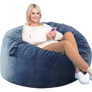 Bean Bag Chairs, Memory Foam Stuffing Bean Bag Chair for Adults/Teens/Kids, Velvet Lazy Sofa Furniture with Removable High-Rebound Memory Foam for Living Room Bedroom College Dorm (M (36x36x24 In), Blue)