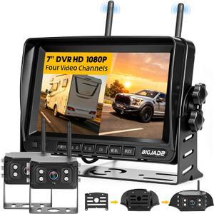 Wireless Backup Camera - Rv Backup Camera with HD 7" Monitor - Dual Back Up Camera Systems for Truck - IP69 Waterproof Rv Camera with DVR, Night Vision for Rv, Truck, Trailer and Camper