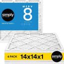 Simply 14x14x1 Air Filter, MERV 8, 6 Pack, For Home AC Furnace & HVAC (Actual Size: 13.75"x13.75"x0.75") DUST, Pet, & Allergy Control