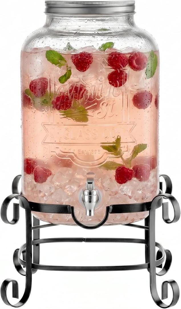 Style Setter Beverage Dispenser Cold Drink Dispenser w/ 3-Gallon Capacity Glass Jug, Metal Stand & Leak-Proof Acrylic Spigot Great for Parties, Weddings & More