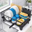Urackify Dish Drying Rack for Kitchen Counter, Sink Dish Rack with Drainboard 12.2" W x 16.5" L, Large Dish Drainer with Cutlery Holder, Home Countertop Plate Dryer Storage Rack, Black
