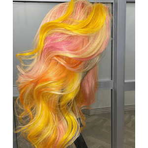 Yellow Pink Ginger Orange Multi Color 13x4 Lace Front Human Hair Wigs
 24 Inch